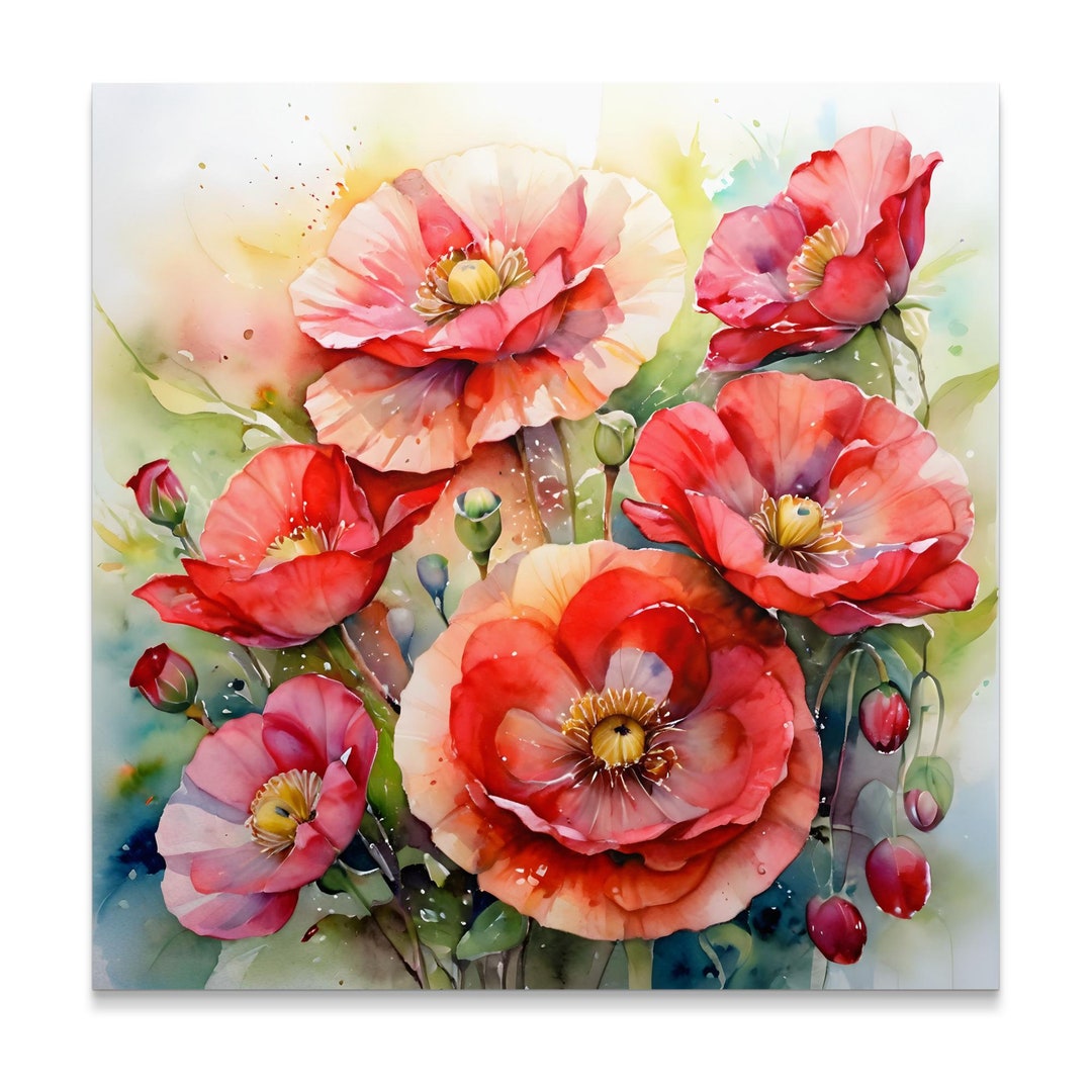 Watercolor Floral Wall Art, Red Poppy Flower Print, Botanical Art Print ...
