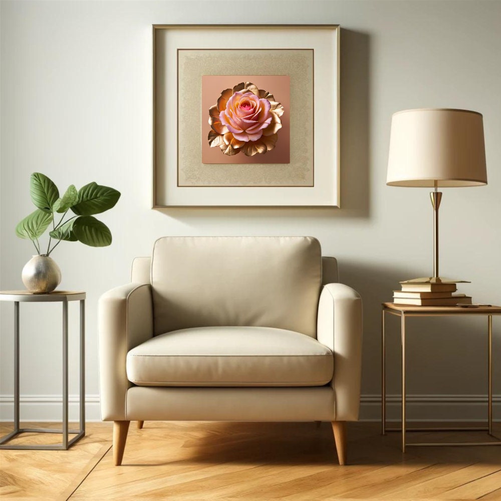 Elegant Rose Gold and Pink Flower Wall Art, Botanical Print, Beautiful ...