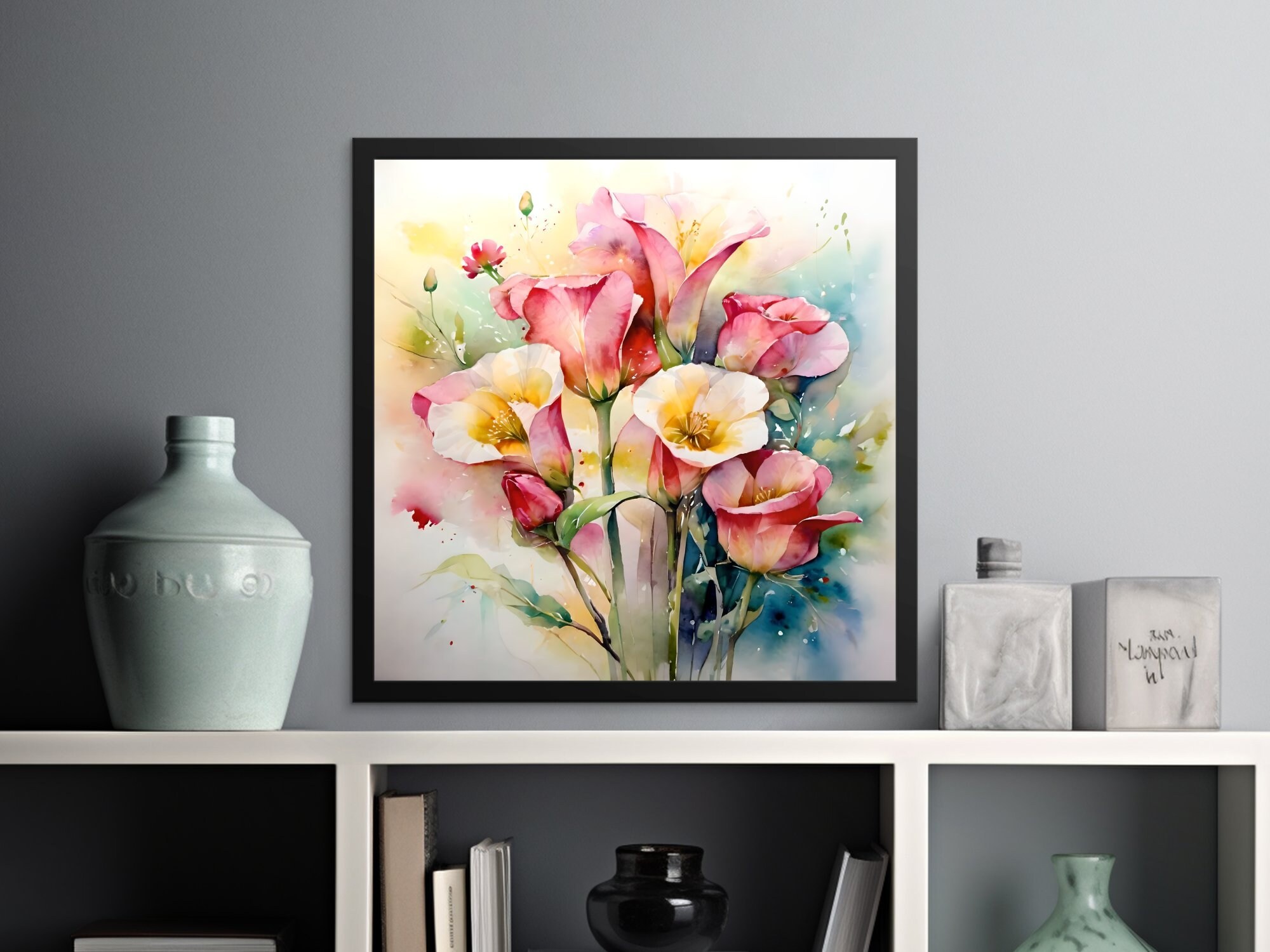 Colorful Watercolor Flowers Wall Art, Floral Home Decor, Vibrant ...
