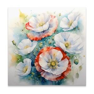 Watercolor Poppy Flower Wall Art, Floral Botanical Art Print, Modern Home Decor, Living Room Wall Decor, Nature Inspired Art