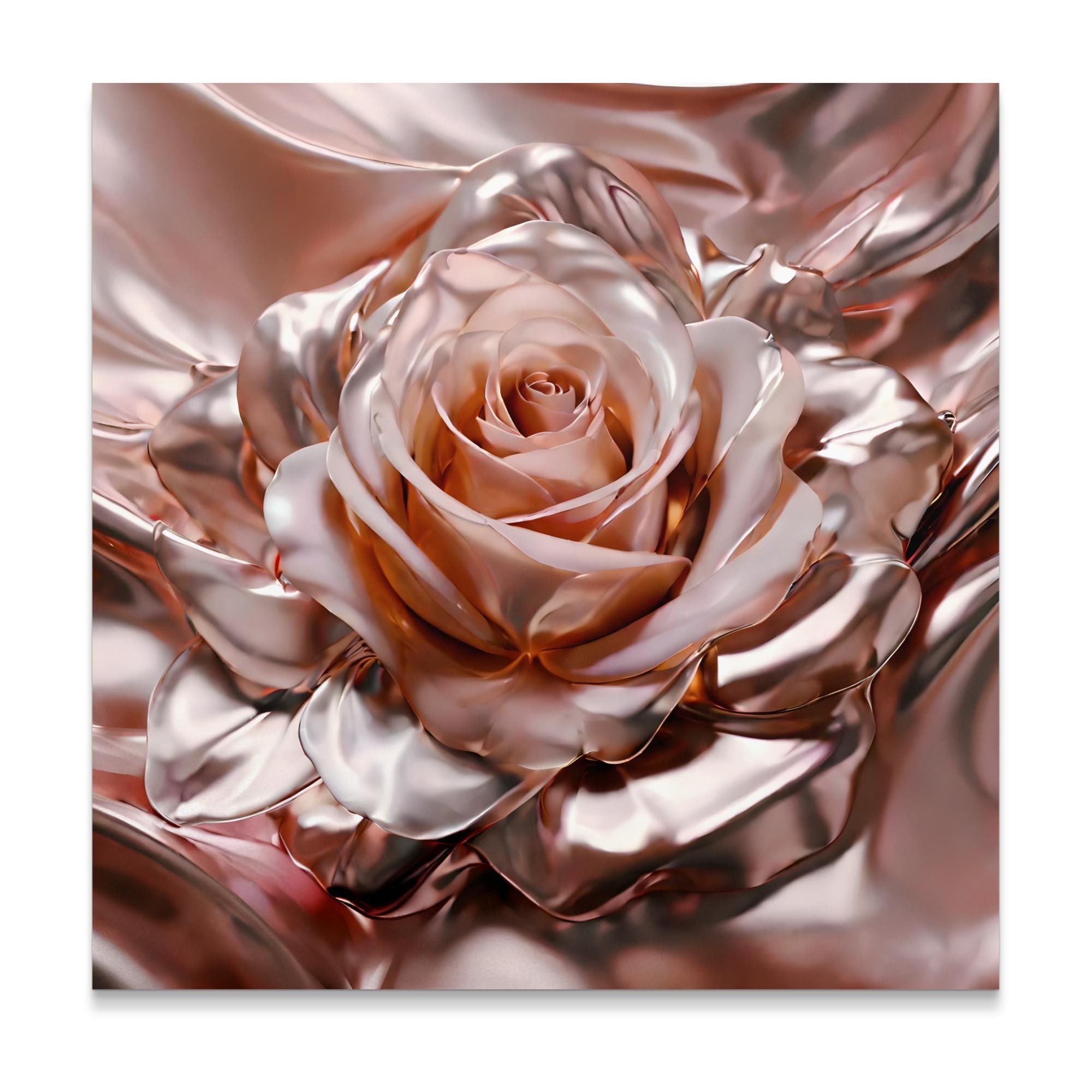 Rose Gold 3D Metallic Rose Wall Art, Elegant Floral Decor, Shiny Rose