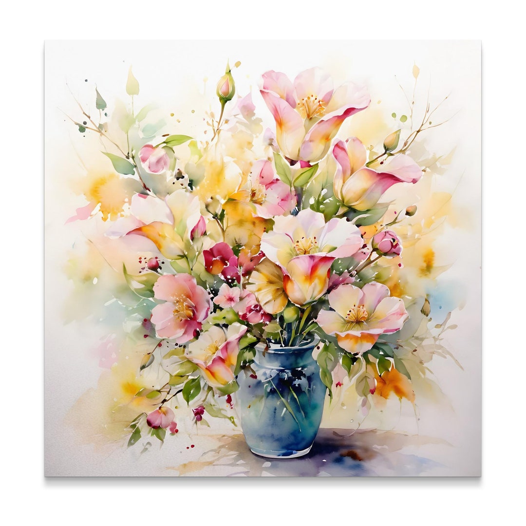 Floral Watercolor Art Print, Beautiful Flower Bouquet Wall Decor ...