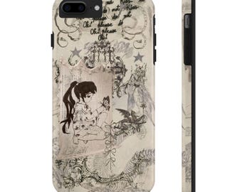 Stevige telefoonhoes cybersigilisme, Japans ontwerp met alternatieve kunst, Y2K Words, bruin wit zwart, beschermhoes