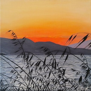 Original Acryl auf Leinwand, Sonnenuntergang Landschaft, Leinwand Gemälde, Natur Kunst