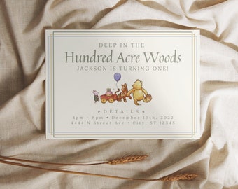 Winnie the Pooh Bear and Friends Birthday Invitation - Deep in the Hundred Acre Wood - Orignal Vintage Pooh Bear Invite - Instant Download
