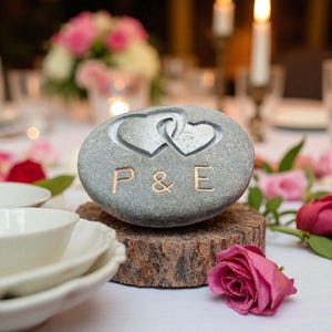Personalized Engraved Stone Keepsake: Intertwined Hearts, Initials