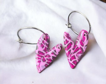 Pendientes Corazón Animal Print Rosa