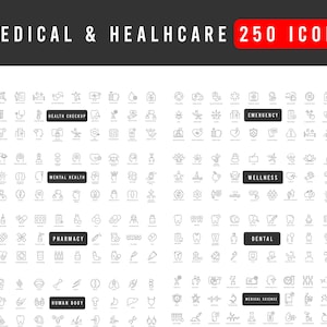 Medical and healthcare web line icons. Medicine, check up, doctor, dentistry, pharmacy, body etc collection. EPS File, Instant Download