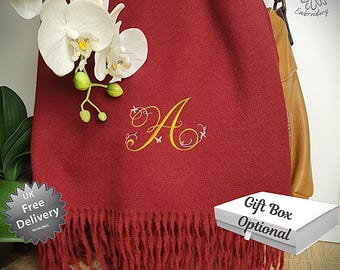 Personalised Embroidered Scarf - Luxury Custom Initial Design Perfect Birthday Gift for Mum or Mothers Day