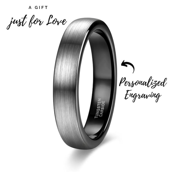 Tone Brushed Tungsten Silver Black Ring with Engrave, Part ring, Engagement Rings for men and Women, Best for Birthday gifts.