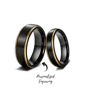 Personalized Custom Engraved Waterproof Tungsten Ring with Black-Gold Strip - Ideal Birthday Gift for Him or Her.