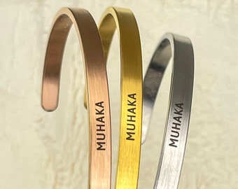 Personalized Cuff Bracelet, Engraved Bracelet, Gold, Silver, Name Bangle With Message Inside, Customized Bracelet with Text, Gift for Her