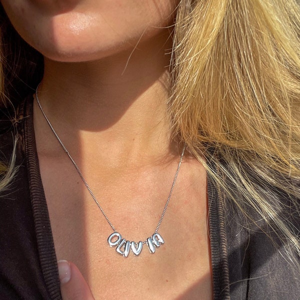 Personalized 3D Letter Necklace - Custom Bubble Name Pendant in Sterling Silver - Unique Gift for Her