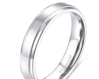 Anillo de bodas clásico de titanio plateado cepillado - 4 mm 6 mm 8 mm - Perfecto para pareja