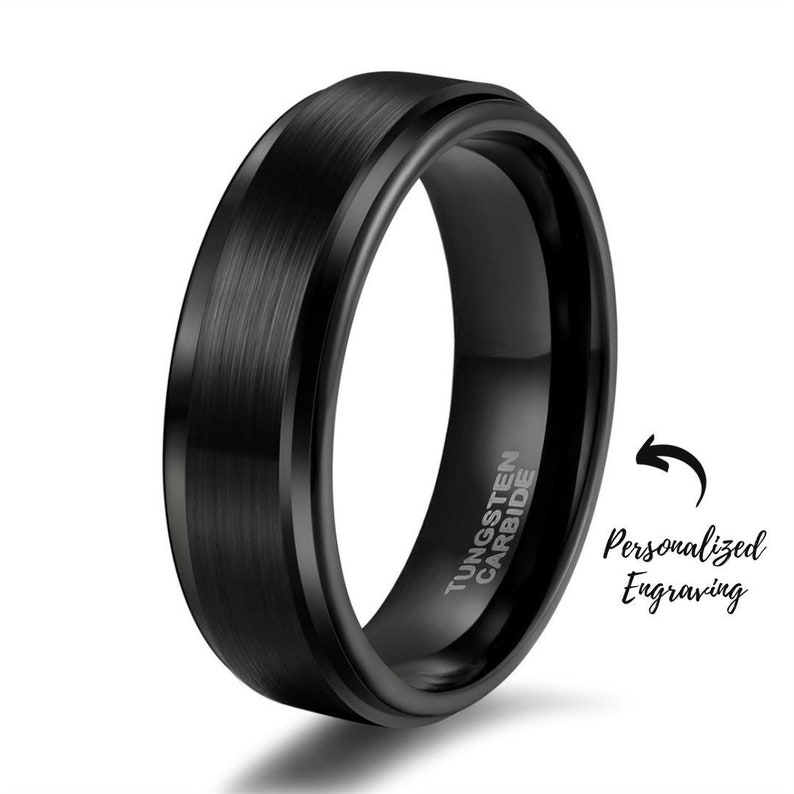 Custom Engraved Waterproof Tungsten Black Ring Perfect Birthday Gift for Him or Her image 1