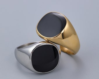 Signet Ring Heren - Gouden Signet Ring - Zwarte Onyx Stijl Ringn - Heren Zilveren Ring - Roestvrij Stalen Ring - Gouden Ring Mannen - Voor Hem Cadeau