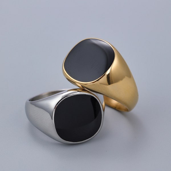 Chevalière Hommes - Chevalière en Or - Black Onyx Styled Ringn- Bague en Argent Homme - Bague en Acier Inoxydable - Bague en Or Hommes - Pour Lui Cadeau