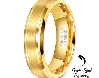 Personalized Waterproof Tungsten Gold Ring - Custom Engraved Birthday Gift for Him or Her