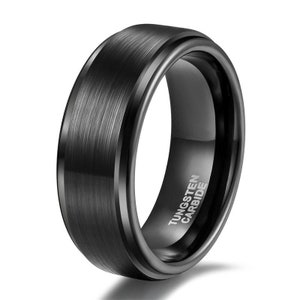 Bague noire en tungstène imperméable à gravure personnalisée Cadeau d'anniversaire parfait pour lui ou elle 8mm