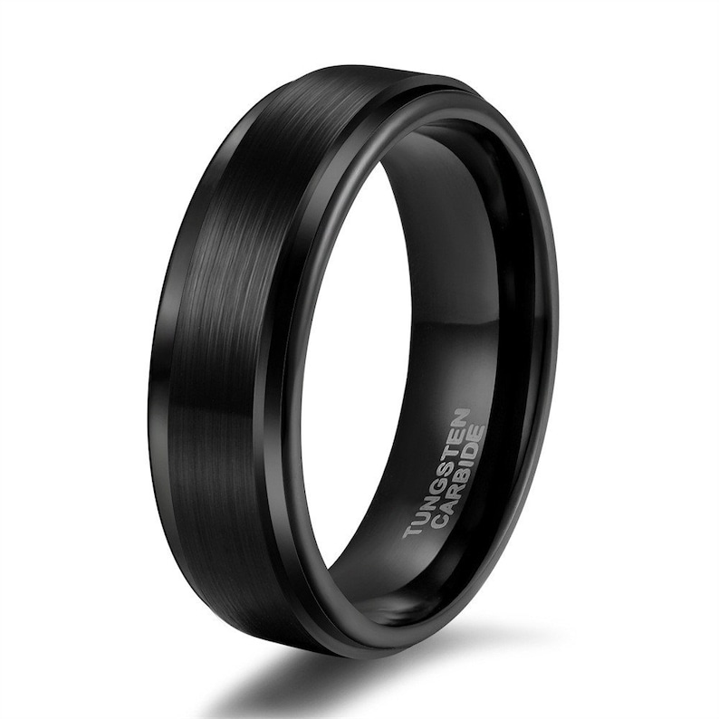 Bague noire en tungstène imperméable à gravure personnalisée Cadeau d'anniversaire parfait pour lui ou elle 6mm