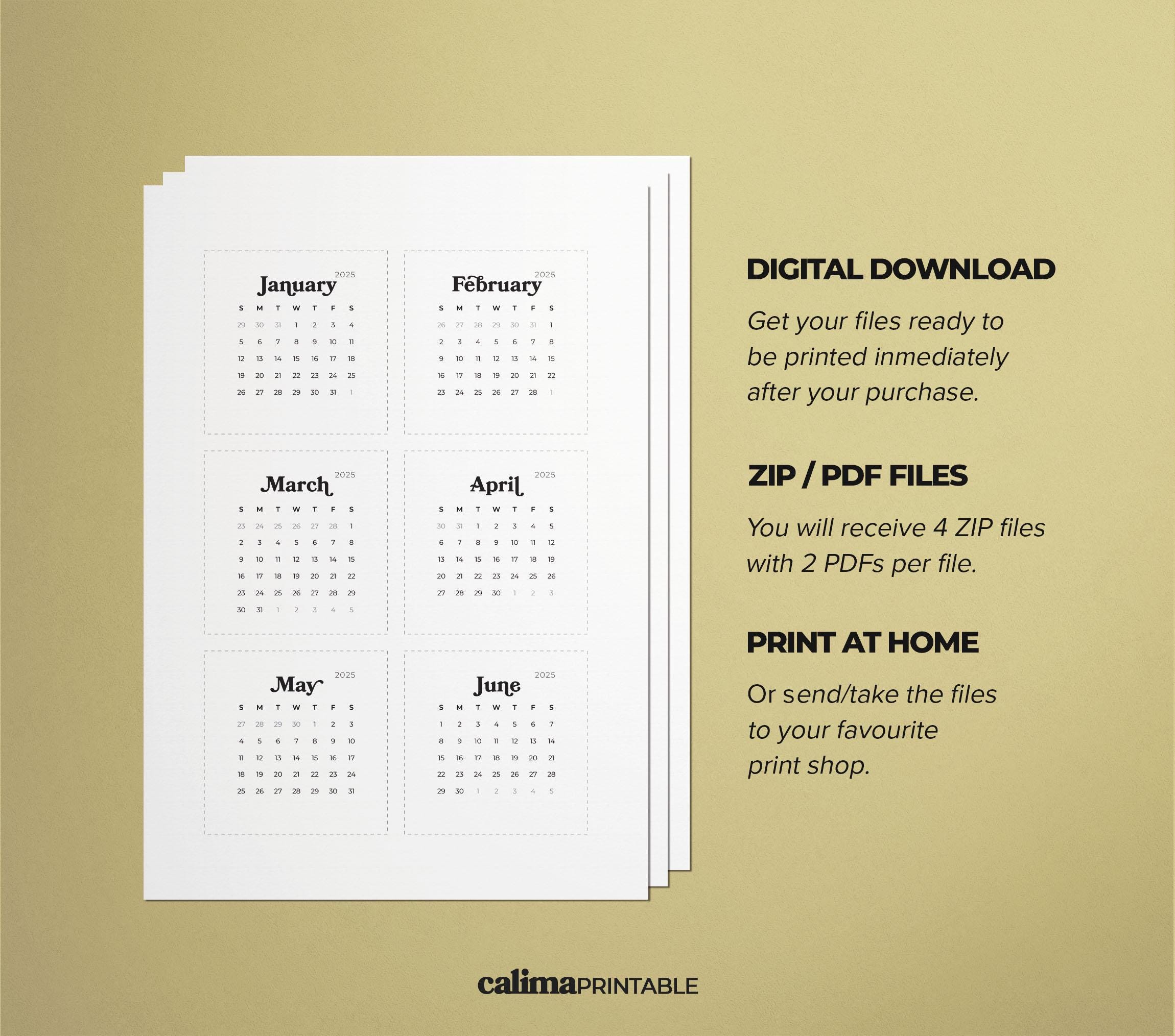 2025 Mini Calendar Printable Cards 3x3 Square Planner Cards 2025