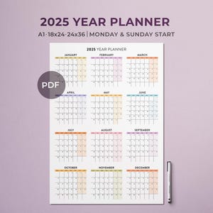 2025 Rainbow Year Planner: Large Wall Calendar (A1 A2 A3 PDF)