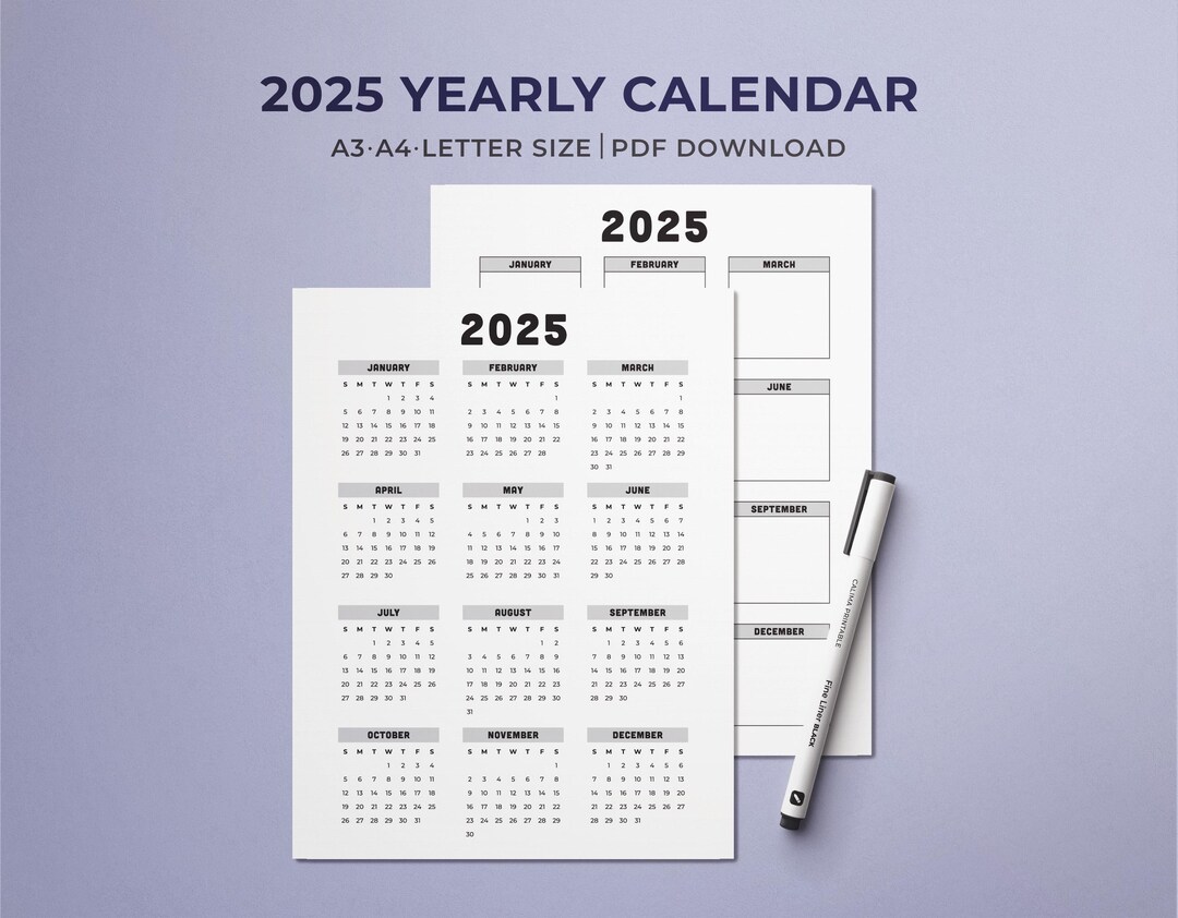 2025 Printable Yearly Calendar | Minimalist Portrait Year | Sunday ...