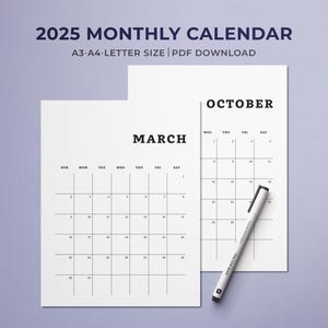2025 Monthly Calendar Printable: Minimalist Portrait Planner (PDF Download)
