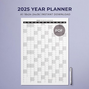 2025 Printable Year Planner | Large Wall Calendar 2025 | Yearly Wall Calendar | Year Calendar Overview | Giant Wall Calendar  | A1 A2 A3 PDF