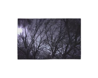 Moonlit Bare Trees beach towel | dark forest night sky coastal towel