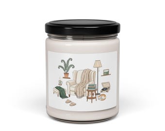 Cozy Stay-In Living Room Illustration Candle, Soy 9oz | Homebody Quiet Life
