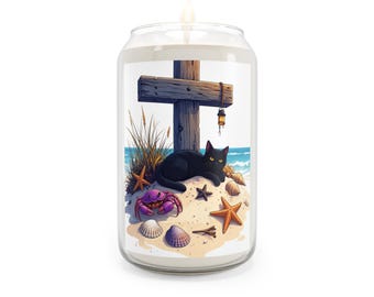 Black Cat Beach Scene Candle | Soy Candle 13.75oz