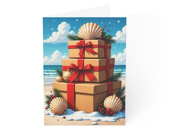 Beach Holiday Presents Greeting Card | Coastal Christmas Cards
