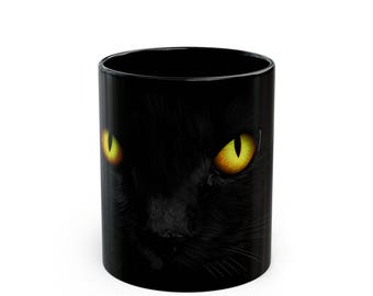 Black Cat Eyes Mug | Black Ceramic Coffee Cup