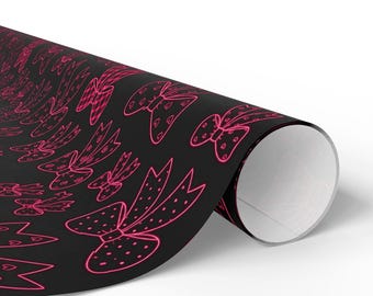 Pink Neon Bows Wrapping Paper - Hot Pink Bow Pattern on Black Gift Wrap