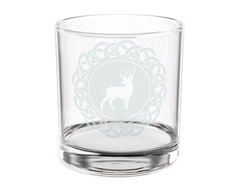 Stag Silhouette Celtic Knot Whiskey Glass | Engraved 10.5oz