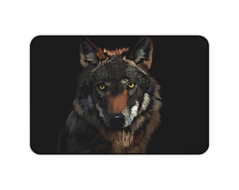 Dark Wolf Portrait Desk Mat | Wolf Face Mouse Pad, Gaming Deskpad