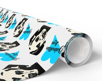 Dalmatian Love Wrapping Paper - Cute Dalmatian Dog Faces and Blue Hearts