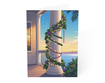 Beaded Mardi Gras Porch Column Greeting Card