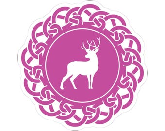 White Deer Silhouette Sticker | Pink Celtic Knot Kiss-Cut Sticker