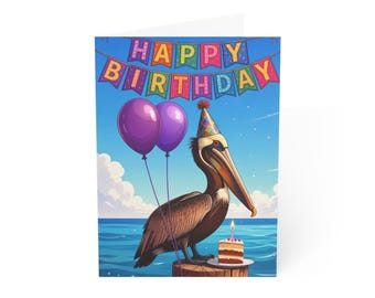 Pelican Birthday Illustration Greeting Card | Blank Inside