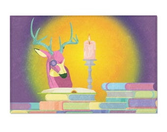 Colorful Deer Head with Books Area Rug | Candlelit Reading Room