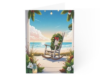 Coastal Christmas Rocking Chair Greeting Cards | Beach Holiday Card Pack