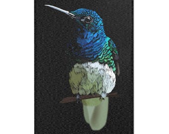 Blue Green Hummingbird Area Rug | Bird Illustration Accent Rug