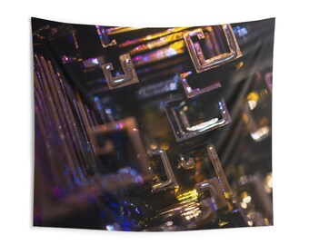 Bismuth Crystal Macro Wall Tapestry | Iridescent Geode Home Decor