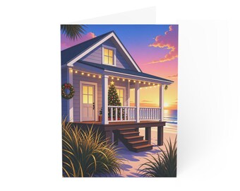 Cozy Beach Cottage Christmas Card | Greeting Card