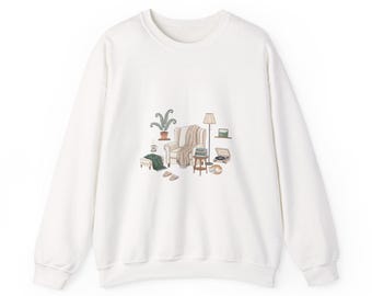 Cozy Living Room Illustration Sweatshirt | homebody sweatshirt, quiet life