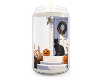 Black Cat Halloween Porch Candle 13.75oz Soy Candle, Pumpkin Decor