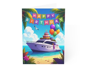 Tropical Yacht Happy Birthday Card | Greeting Card