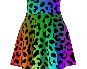 Rainbow Leopard Print Skater Skirt | Colorful Animal Print